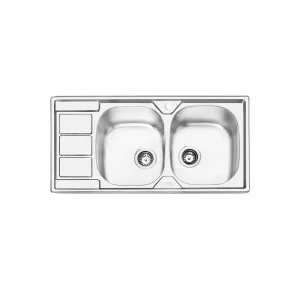 سینک ظرفشویی ایلیا استیل مدل 2051 توکار دو لگنه استیل ضد زنگ با طراحی نیمه فانتزی