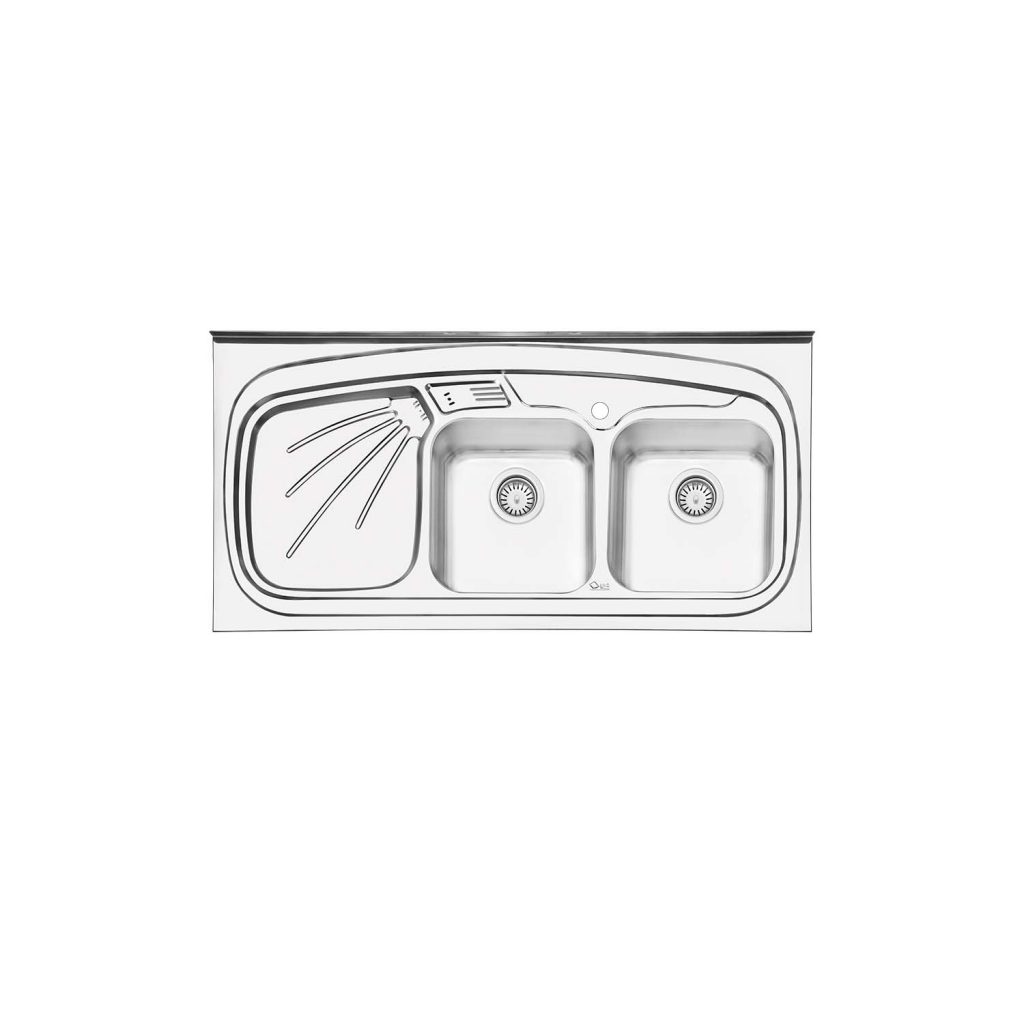 سینک ظرفشویی ایلیا استیل مدل 3013 با دو لگن و طراحی نیمه فانتزی روکار