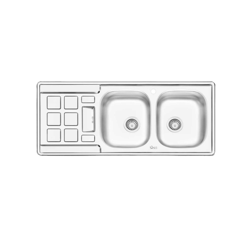 سینک ظرفشویی ایلیا استیل مدل 4021 با طراحی نیمه فانتزی و دو لگن