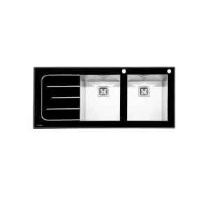 سینک ظرفشویی مدل 8022 ایلیا استیل با دو لگن و طراحی مشکی