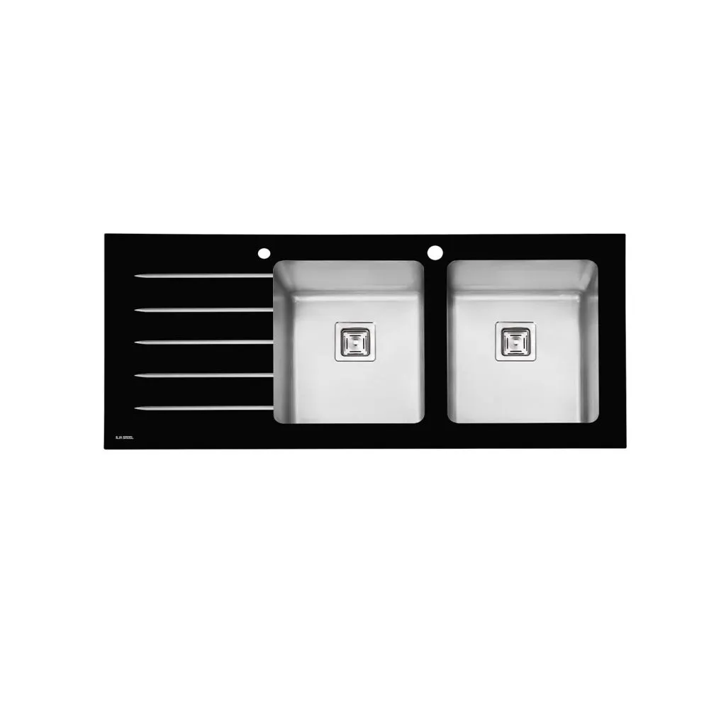 سینک ظرفشویی شیشه‌ای ایلیا استیل مدل 8032 با لوازم جانبی و بسته‌بندی مقاوم