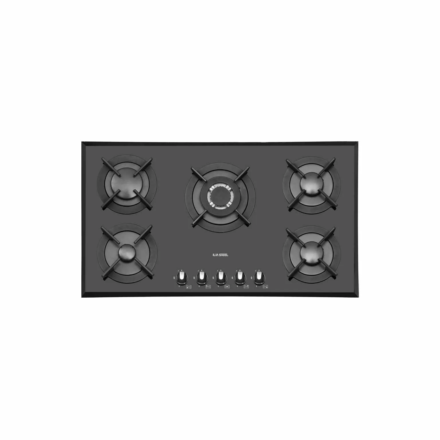 اجاق گاز رومیزی G525 ایلیا استیل – طراحی شیشه‌ای مشکی با پنج شعله و سیستم ایمنی ترموکوپل ORKLI
