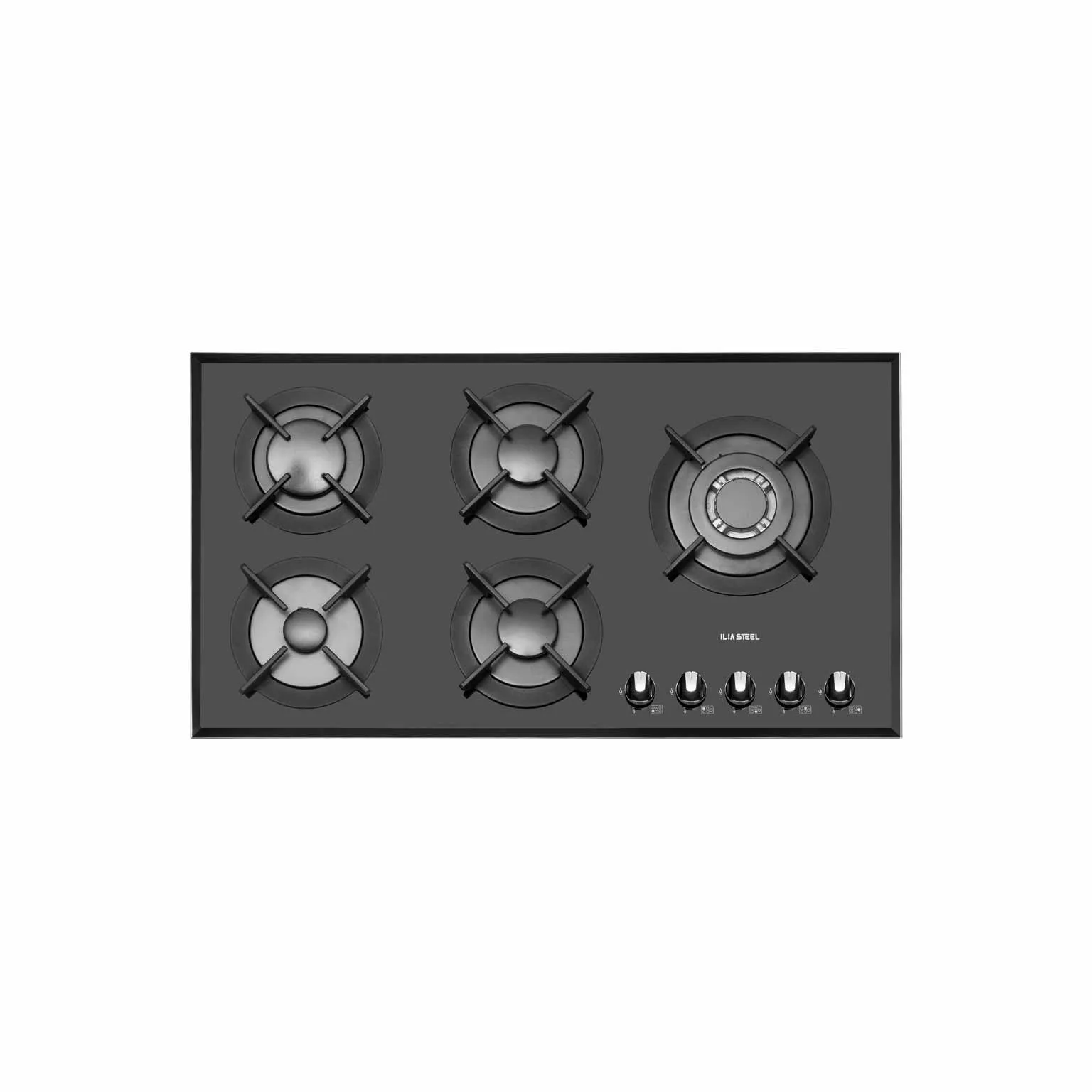 اجاق گاز رومیزی G526 ایلیا استیل – طراحی شیشه‌ای مشکی با پنج شعله و سیستم ایمنی ترموکوپل ORKLI