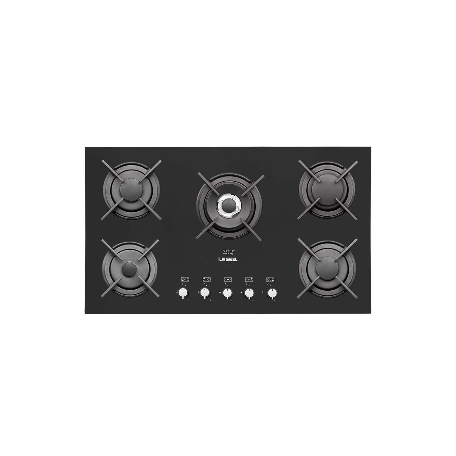 اجاق گاز شیشه مات مشکی ایلیااستیل IG5912 با شعله وسط و سرشعله لوکس DEFENDI - خسروی سنتر