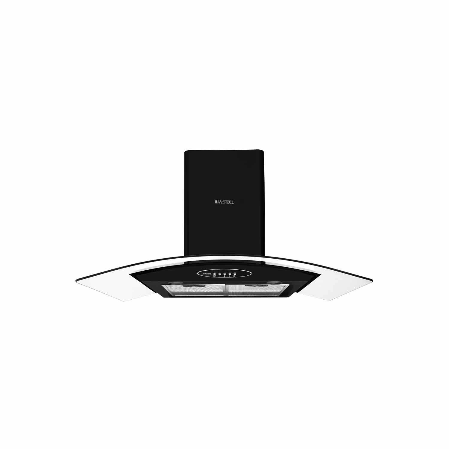 هود آشپزخانه مشکی مدل پردیس ایلیا استیل شیشه‌ای، شیک، قدرتمند