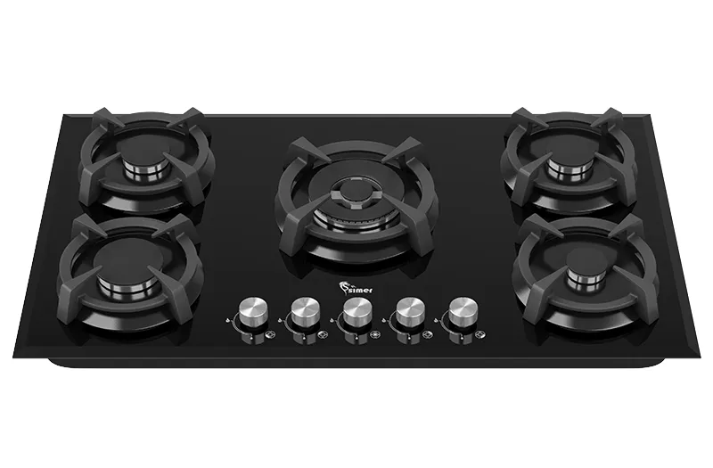 نمای کلی اجاق گاز رومیزی سیمر مدل G598 با شیشه مشکی و شبکه چدنی انحصاری