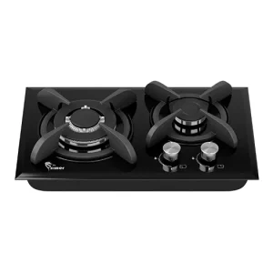 نمای نزدیک از ولوم‌های فلزی و بدنه شیشه‌ای مشکی اجاق گاز G270 سیمر