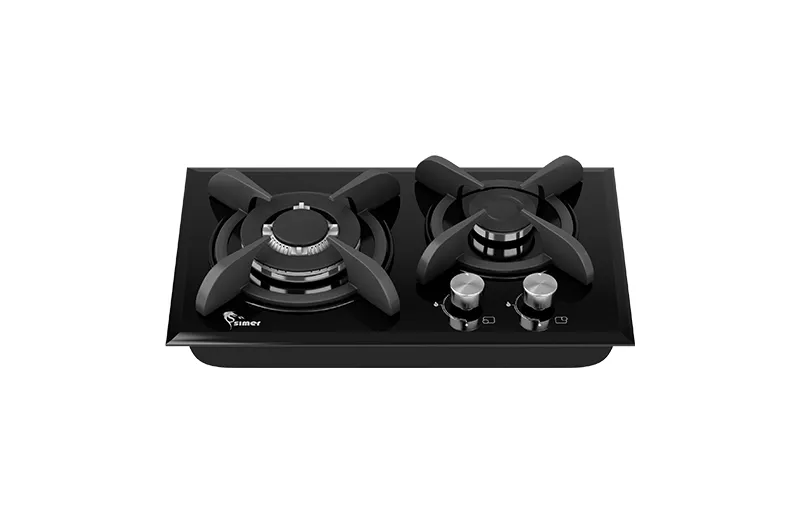 نمای نزدیک از ولوم‌های فلزی و بدنه شیشه‌ای مشکی اجاق گاز G270 سیمر