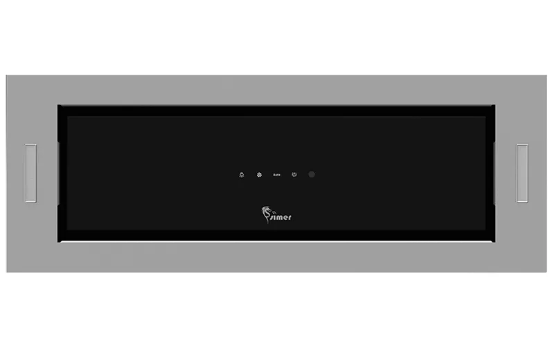 تصویر نمای روبرو از هود مخفی شیشه‌ای سیمر مدل رومانا نصب‌شده در کابینت