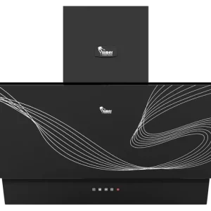 هود آشپزخانه مورب سیمر مدل لاینر با طراحی مشکی و خطوط سفید هنری - نمای روبرو