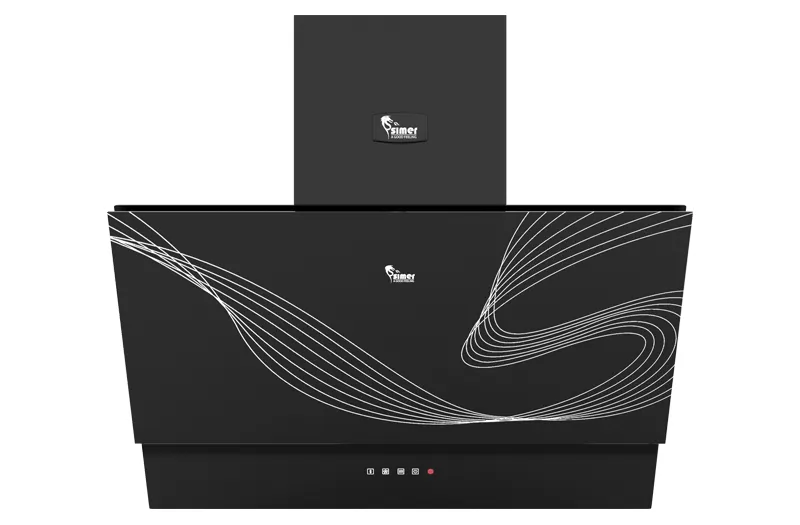 هود آشپزخانه مورب سیمر مدل لاینر با طراحی مشکی و خطوط سفید هنری - نمای روبرو