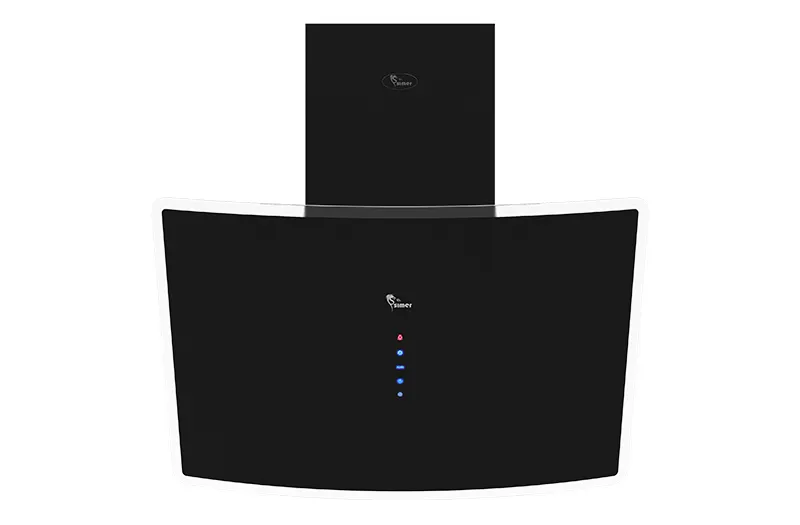 هود آشپزخانه مورب سیمر مدل پیگاتو با طراحی شیشه‌ای مشکی و کنترل لمسی