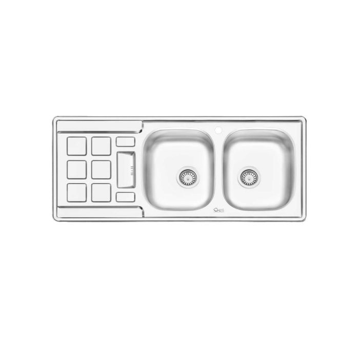 سینک ظرفشویی ایلیا استیل مدل 4021 با طراحی نیمه فانتزی و دو لگن